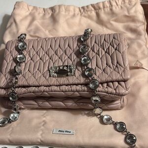 Miu Miu Blush Quilted Clutch with Crystal Chain